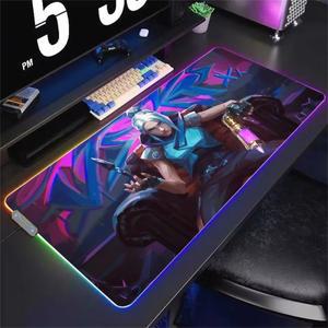 [호환품]게임 V-VALORANT jett 마우스 패드 RGB LED 조명 미끄럼 방지 고무 베이스 방수 사무실 PC 홈   데