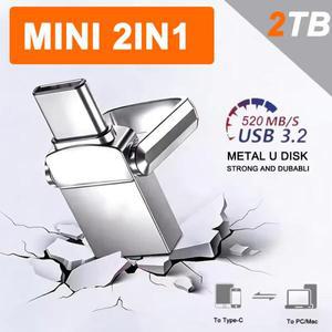 2TB 미니 플래시 드라이브 USB 3.2 고속 타입 C 펜 메모리 스틱 데이터 512GB 컴퓨터 휴대폰 PC용 U 디스크