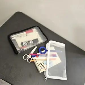 2컬러 A6 직사각형 투명 지퍼형 파우치 세면도구 정리 블랙 이너백 다용도