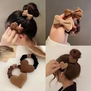 여성 하트 리본 헤어끈 머리끈 스웨이드 헤어 밴드 스웨이드머리끈 스웨이드헤어끈