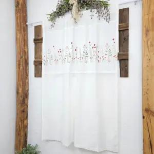 [창문커튼] 가리개 커튼 광목 자수 들꽃레드 100x130cm