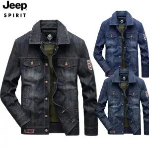 JEEP SPIRIT 봄 가을 워크웨어 스타일 데님 자켓 남성 레트로 데님 자켓