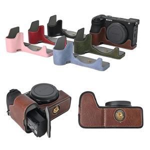 소니 A6700 리치 스킨 PU 가죽 카메라 하프 케이스 하단 개방 마그네틱 커버