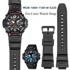 [호환품]카시오 호환 MCW-100H W-S220HDD-S100 볼록 인터페이스 탄성 스트랩 시계 팔찌 블랙 실리콘 액세서