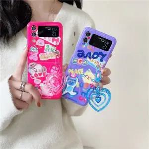 유니블링 갤럭시 z플립 3 4 팝 아크릴 하트 키링 세트 케이스