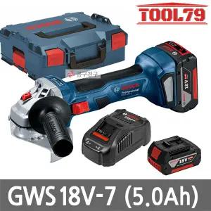 보쉬 GWS18V-7 충전 그라인더 100mm 18V 절삭 연마 5.0ah 배터리 2개 만조 포함