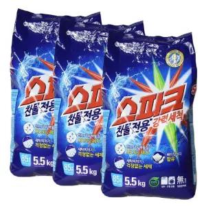 애경산업 스파크 세탁세제 가루세제 5.5kg x 3개입/세탁/가루/세제/세탁기/분말/빨래/세재/업소용/일반