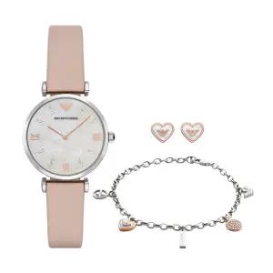 엠포리오 아르마니 지아니 쿼츠 자개 다이얼 여성 가죽시계 팔찌귀걸이 세