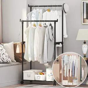2단 이동식 행거 옷걸이 스탠드 철제 옷장 선반/멀티/유치원/코너/수납장/이동/선반형/사무실/어린이/가정