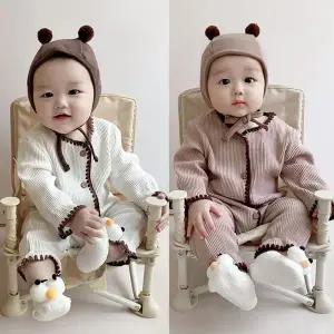 [하프클럽/]캔디 뜨개라인 아동 보넷 우주복세트 204580