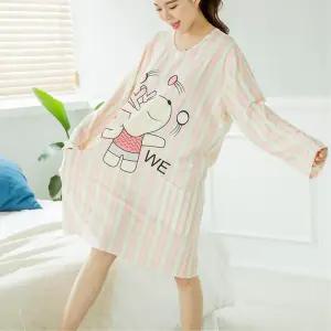 파스텔 줄무늬 편안한 여성 실내복 원피스 잠옷 여자홈웨어 파자마 홈파티