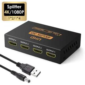 1x4 HDMI 호환 분배기 변환기 1 In 4 Out HD 1.4 분배기 증폭기 HDCP 4K1080P HDTV DVD PS3 Xbox 용 듀얼