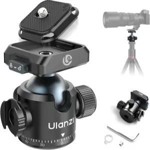 울란지 T100 볼 헤드 트라이포드 마운트 1/4 및 3/8인치 우카 퀵 릴리스 플레이트 콜드 슈 DSLR 카메라용