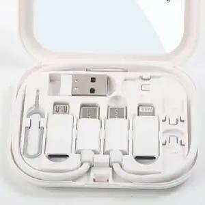 케이블 키트 USB 멀티 휴대용 거울형 스마트 파우치 포켓 다기능 충전 데이터 전송 여행용 올인원 스마트폰