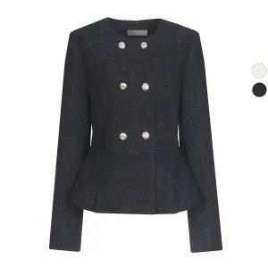 여성 더블 페플럼 가을겨울 트위드 정장 자켓