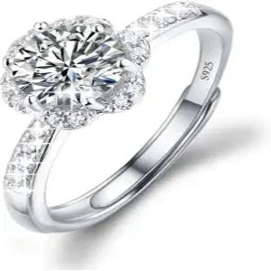 M Ostyle 925 실버 모이사나이트 조절 가능 약혼 반지 여성용 약속 영원 웨딩 주얼리 선물 우정 패션