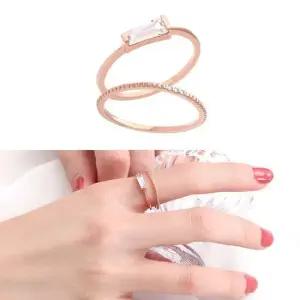 14Kgp 로즈골드 링 큐빅 레이어드 패션 반지