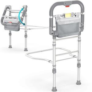 노인 안전을 위한 접이식 침대 레일 - 키 조절이 가능한 노인용 헤비 듀티 레일, 모션 센서 조명 및 수납 포켓이 있는 사이드 킹 퀸 풀 트윈 침대, 400LBS에 적합