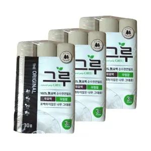 그루 더 오리지널 무표백 천연펄프 화장지 3겹 30m 30롤 x 3개