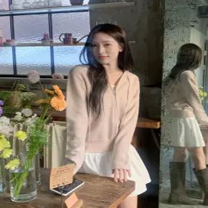 [CRKO] 헤이즈 니트 후드집업 / 봄니트 레이어드 핑크 봄가디건