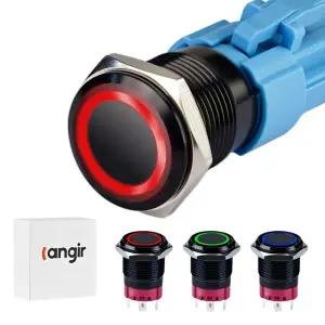 Langir 19mm 래칭 푸시 버튼 스위치 라이트 포함 12V 스위치LED 하네스 및 블랙 쉘레드 셀프 잠금 방수 DC