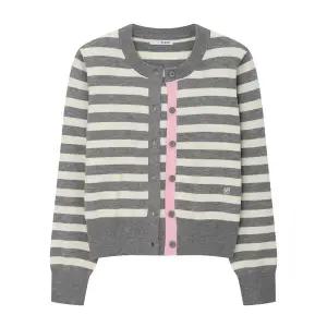 [르샵블랑] 라운드넥 단잔배색 스트라이프 가디건 (L3G12KCD010)