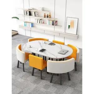 북카페 테이블 8인용 의자세트 오렌지 옐로우화이트 미팅룸 회의실 의자 1.5 x 0.9m