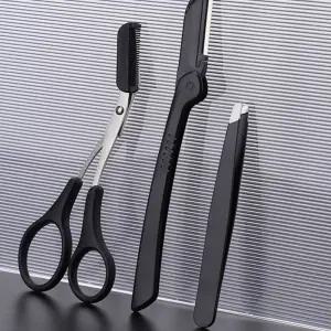 눈썹정리 가위 핀셋 3종세트 정교한 눈썹칼 블랙