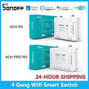 SONOFF 4CH R3 PRO 4 갱 스마트 WIFI 스위치 433MHZ Din 레일 장착 무선 원격 제어 타이머 DIY Ewelink를