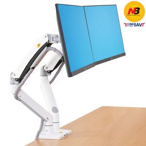 현대AV NB-F195A 화이트 대형 듀얼 모니터 데스크 마운트, 최대 32인치(2대) 지원, 가스-실린더 방식