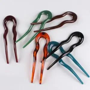 아세테이트 복고 비녀 U자 뒤꽂이 한복 머리꽂이 유자 U자비녀 U자비녀핀 나무비녀