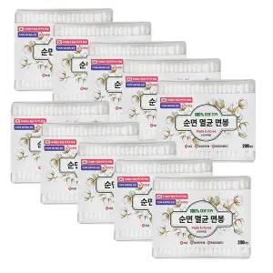 피지엘 순면 멸균면봉(100%순면 국내생산/ 향균99.9%) 200개입 X 10개