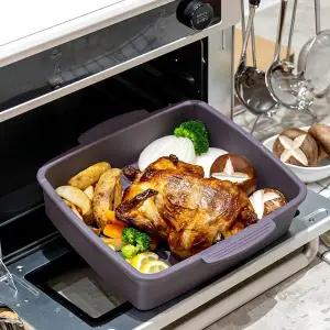 소노리떼 국산 실리콘 특대형 에어프라이어팟 3.2리터 오븐 전자레인지 사각 용기 퍼플그레이 1개