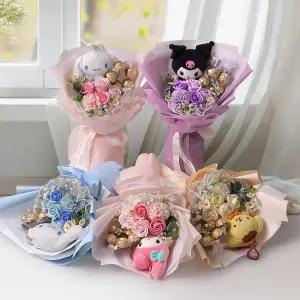 [아침향기]초콜릿꽃다발 입학식 축하 졸업식꽃다발 산리오 진주레이스 페레로로쉐 비누꽃다발