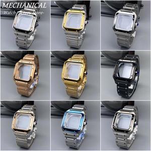 38mm NH35 사각 케이스 스테인리스 스틸 케이스 스트랩 산토스 개조 부품용 NH35/NH36 무브먼트 27mm 달 시