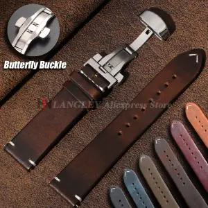 수제 빈티지 오일 왁스 천연 송아지 가죽 스트랩 18mm 19mm 20mm 21mm 22mm 24mm 퀵 릴리즈 남녀 시계 밴드