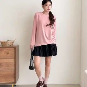 여성 기본 롱슬리브 무지 라운드넥 빅사이즈 스판 티셔츠