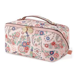 애비 여행용 여성용 메이크업 가방, 오픈 플랫 디자인의 대형 화장품 정리함, 투명 칸막이 및 손잡이 - 방수 PU 가죽 세면도구 케이스(플로럴 패턴)