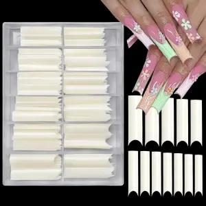 러브어홈 240pc 엑스트라 롱 C 커브 네일 팁 천연 인조 XL 아크릴 하프 커버 커브드 스퀘어 연장용 12