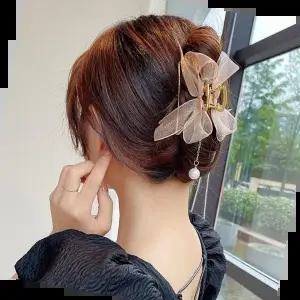 긴머리올림머리 예쁜 리본 반 머리 꽃 집게 핀 헤어 삔 골드
