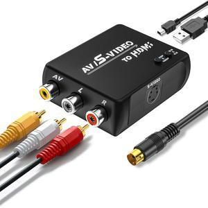 WNNZVCC RCA S 비디오에서 HDMI 변환기, TV /PC /N64 /MD1 / 2 3 /STB /VHS /VCR /Blu-ray DVD 플레이어용 RCA+S-비디오 +USB 케이블 포함 AV에서 변환기.