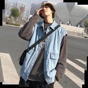 오버핏 데님 청조끼 청자켓 빈티지룩