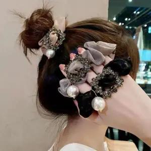 올림머리 여성 스퀘어큐빅 쉬폰 헤어끈 머리끈