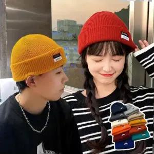 남여공용 비니 라벨패치 사계절 심플 무지 니트비니