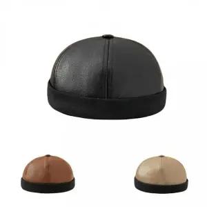 [골드스마일]유광 인조가죽 레자 숏비니 와치캡 모자