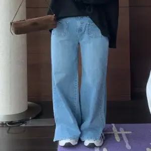 7676 슬릿 스판 포켓 일자와이드 데님 (2 color) 히든밴딩