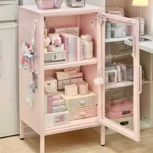 핑크색 철제 보관함 수납장 정리함 침실 책상 문구