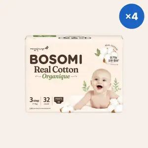 보솜이 아기 기저귀 유아용품 리얼코튼 중형 32개입 4팩 MNS