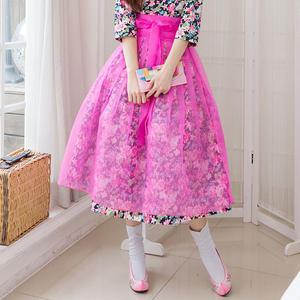 분홍 노방 덧치마 생활한복 허리치마 시스루