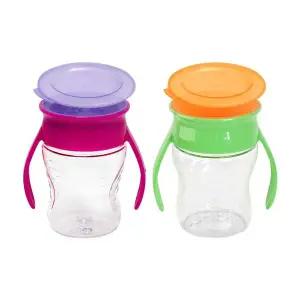 [와우컵]빨대컵 트라이탄 2개세트 207ml (클리어) 흘림방지 자기주도 아기컵 어린이집 (뚜껑포함)